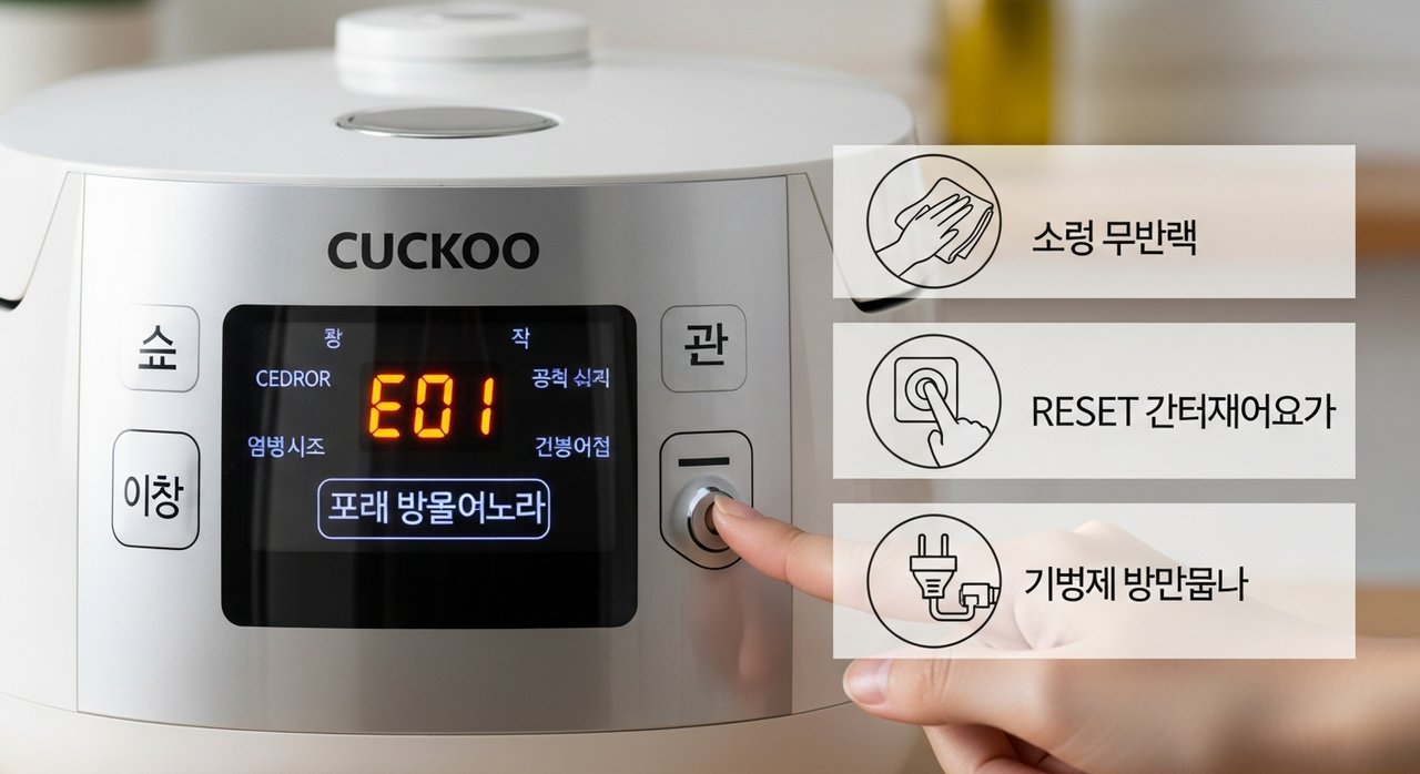 쿠쿠 전기밥솥 에러코드 E01 압력 센서 이상 의미, 3가지 해결법